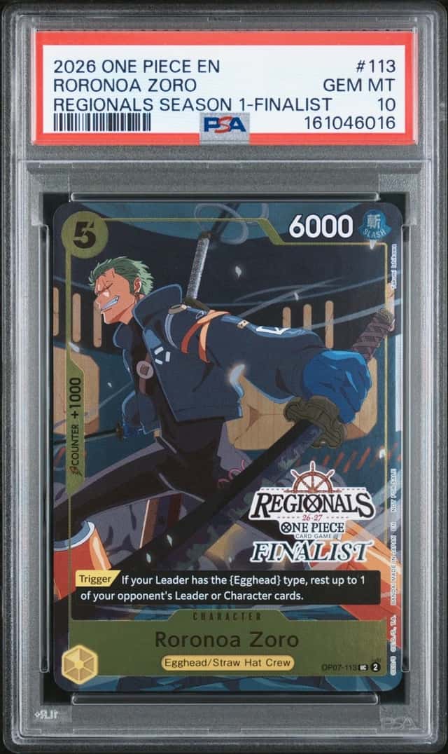 One Piece Roronoa Zoro Regionals Pk. 2026 Season 1 OP07-113 Finalist PSA 10