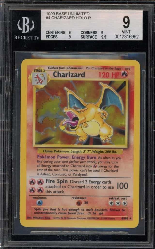 Pokemon Charizard Holo Base Set Unlimited DAMAGED SLAB 4 BGS 9