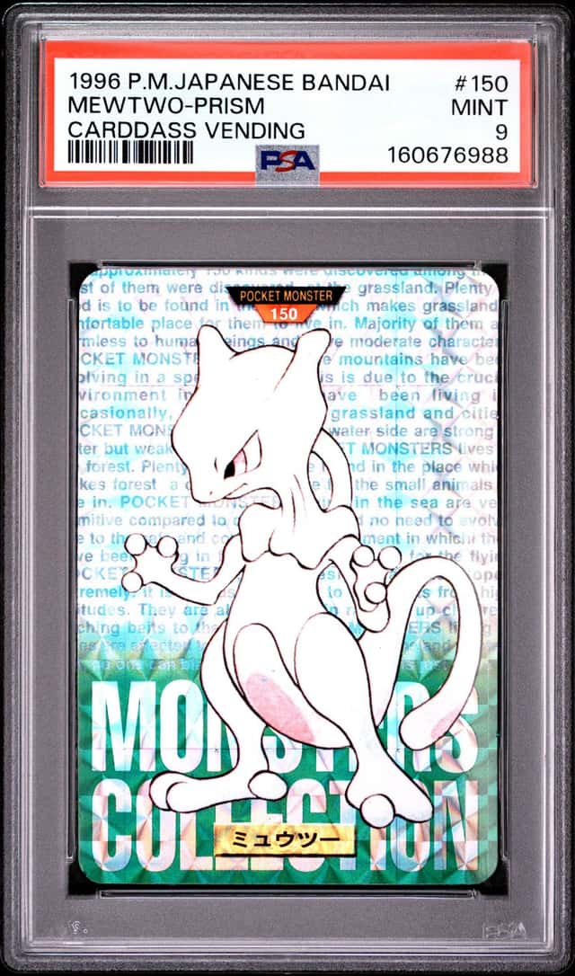 PSA 9 2026 CERT MEWTWO-PRISM 1996 POKEMON JAPANESE BANDAI CARDDASS VENDING #150