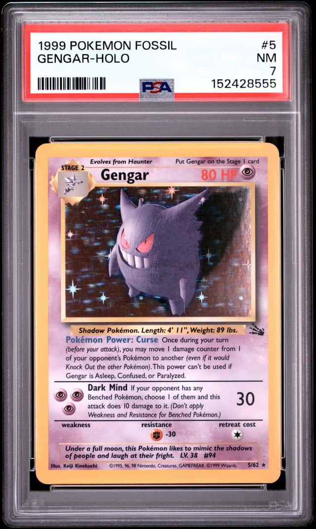 🚀 Gengar PSA 7 5/62 Fossil Holo Vintage Pokémon Card 1999 Rare Graded 🚀