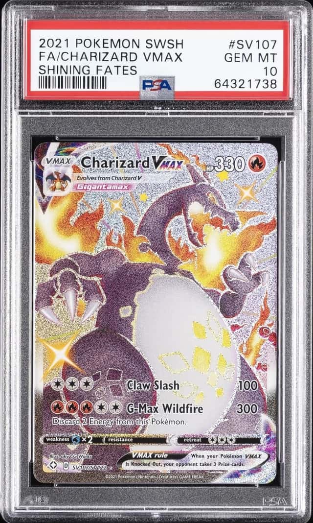 2021 POKEMON SWORD & SHIELD SHINING FATES #SV107 FULL ART/CHARIZARD VMAX PSA 10