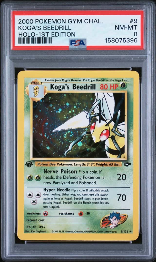 2000 Pokemon Gym Challenge 9 Koga's Beedrill Holo 1st Edition PSA 8 - SWIRL 🌀