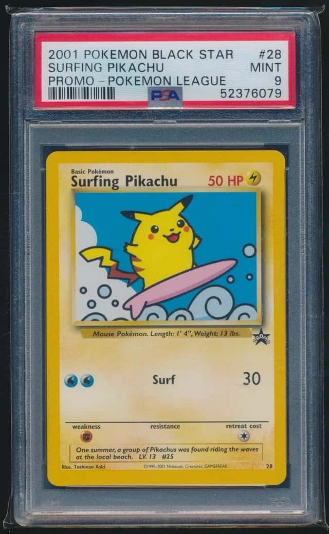 SURFING PIKACHU 2001 POKEMON WOTC BLACK STAR LEAGUE PROMO #28 GRADED PSA 9 MINT