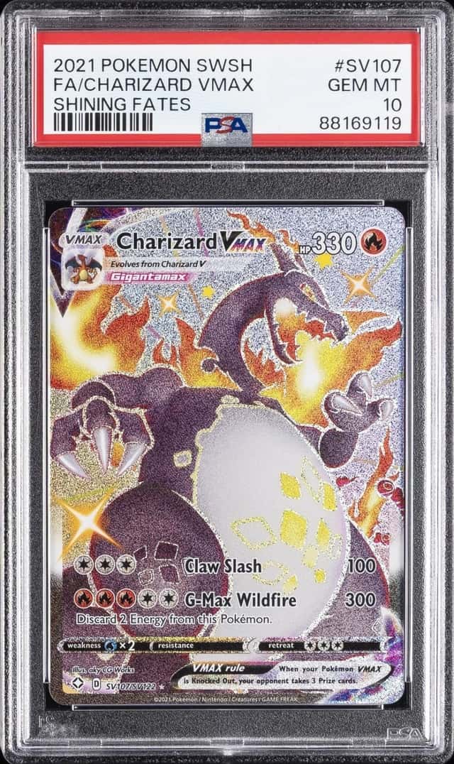 2021 POKEMON SWORD & SHIELD SHINING FATES #SV107 FULL ART/CHARIZARD VMAX PSA 10