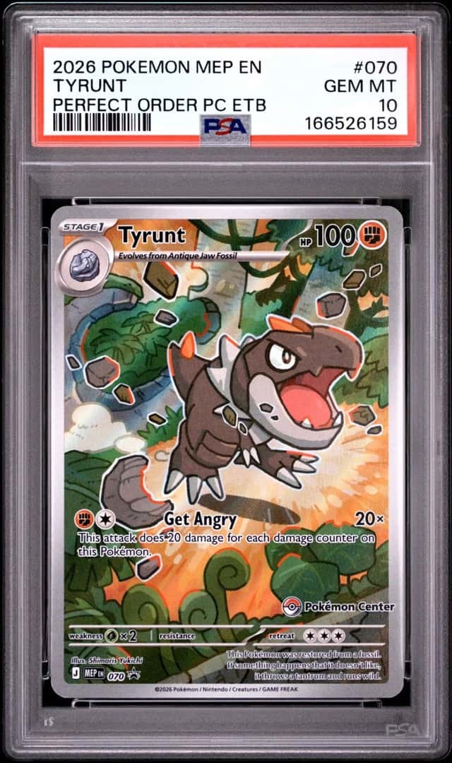 2026 POKEMON PERFECT ORDER POKEMON CENTER ETB PROMO #070 TYRUNT PSA 10
