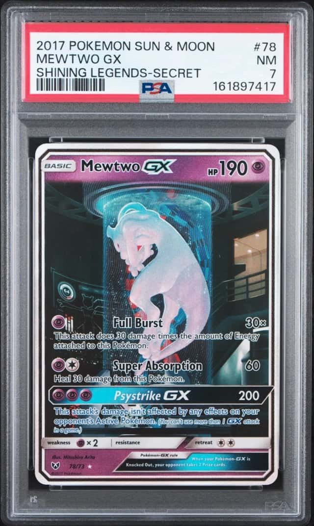 2017 POKEMON SUN & MOON SHINING LEGENDS SECRET #78 MEWTWO GX PSA 7