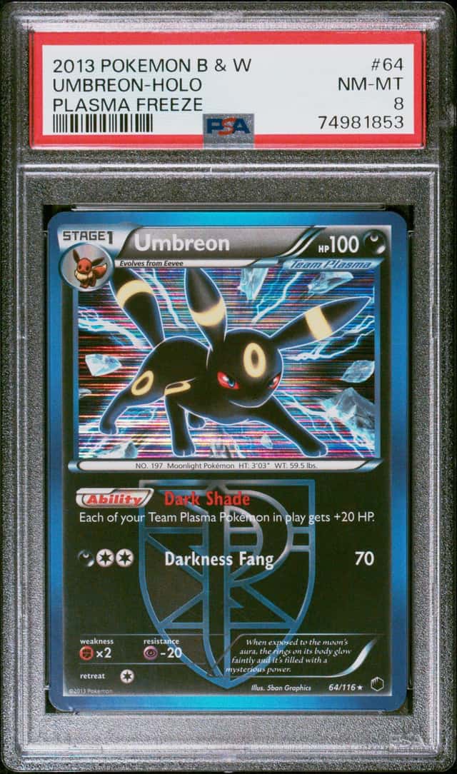 2013 Pokemon UMBREON #64/116 Black & White Plasma Freeze Holo Rare English PSA 8