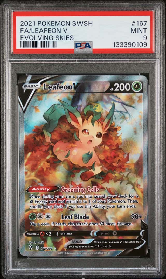 2021 Pokemon SWSH Evolving Skies #167 FA Leafeon V PSA 9 MINT