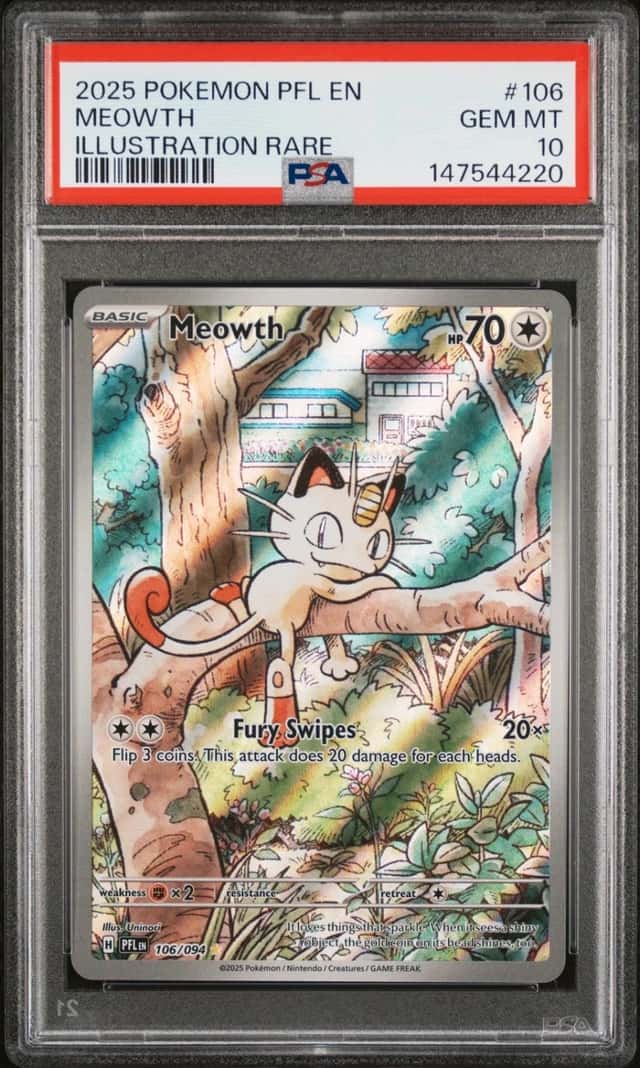 2025 POKEMON PFL EN-PHANTASMAL FLAMES ILLUSTRATION RARE #106 MEOWTH PSA 10