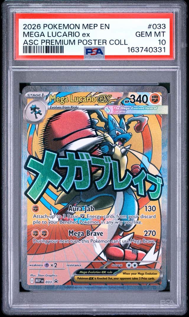 2026 POKEMON ASCENDED HEROES PREMIUM POSTER COLLECTION MEGA LUCARIO EX PSA 10