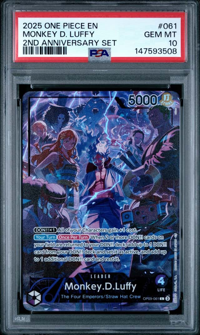 2025 ONE PIECE ENGLISH VERSION 2ND ANNIVERSARY SET #061 MONKEY D. LUFFY PSA 10