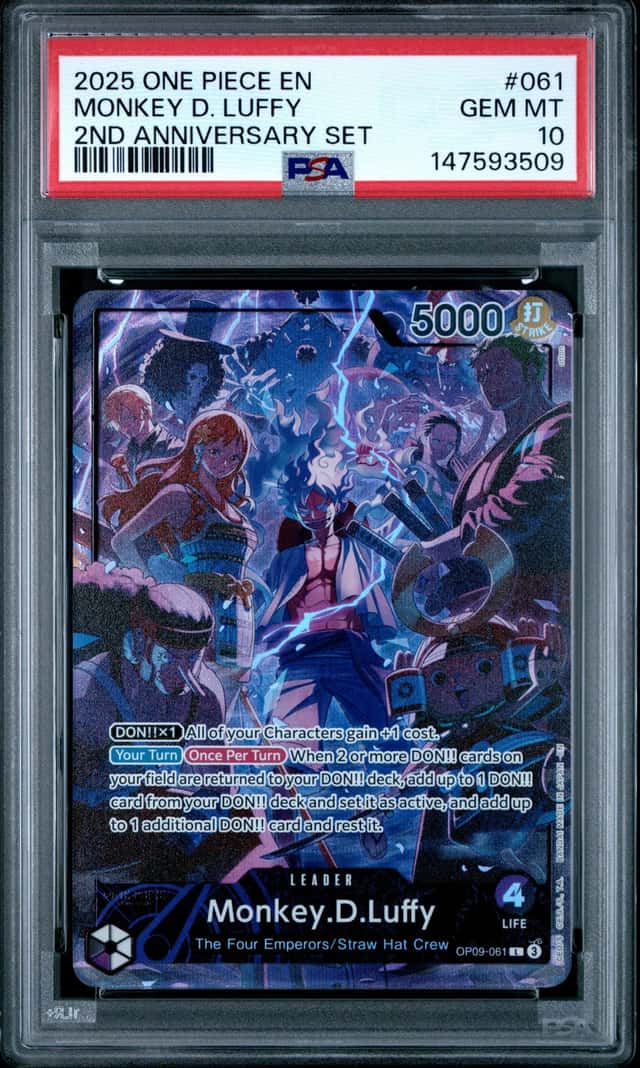 2025 ONE PIECE ENGLISH VERSION 2ND ANNIVERSARY SET #061 MONKEY D. LUFFY PSA 10