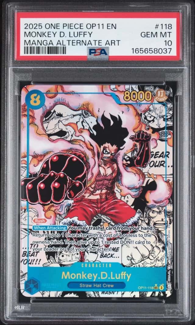 2025 ONE PIECE OP11-A FIST OF DIVINE SPEED MANGA ALT ART MONKEY D. LUFFY PSA 10