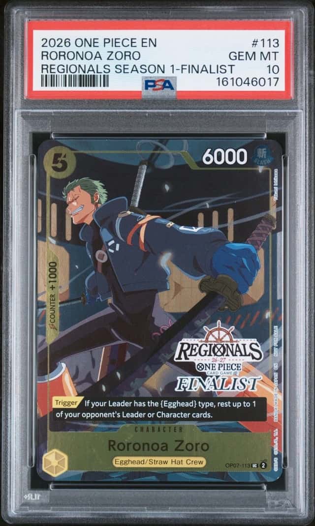 One Piece Roronoa Zoro Regionals Pk. 2026 Season 1 OP07-113 Finalist PSA 10
