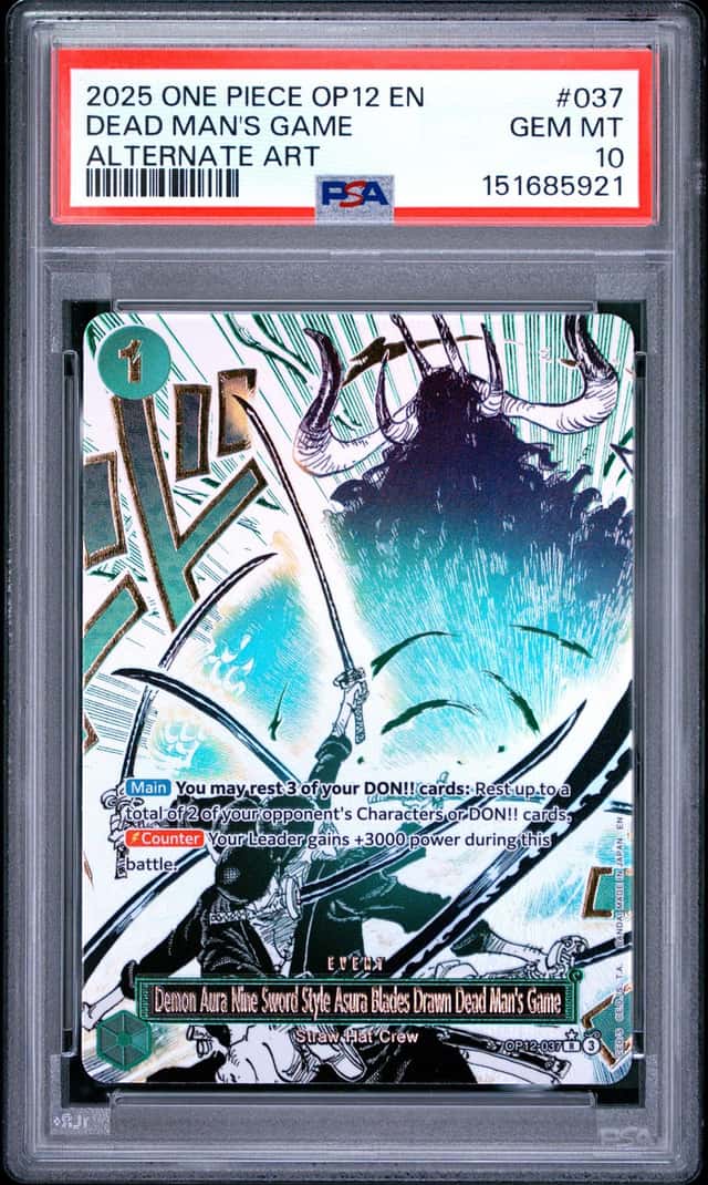 2025 One Piece Demon Asura Blades Drawn Dead Man's Game Alt Art #OP12-037 PSA 10