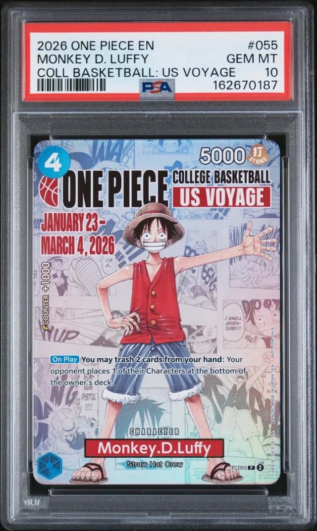 2026 ONE PIECE COLLEGE BASKETBALL: US VOYAGE #055 MONKEY D. LUFFY PSA 10