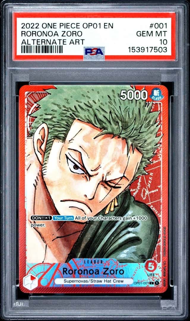 2022 ONE PIECE OP01-ROMANCE DAWN ALTERNATE ART #001 RORONOA ZORO PSA 10
