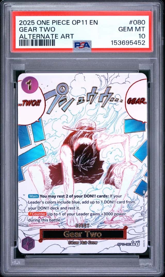 2025 ONE PIECE OP11-A FIST OF DIVINE SPEED ALTERNATE ART #080 GEAR TWO PSA 10