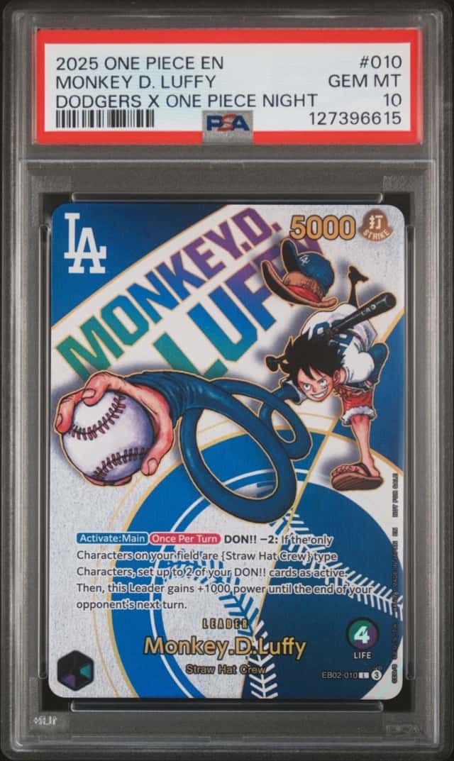 One Piece Monkey D. Luffy Promo EB02-010 Dodgers X One Piece Night PSA 10