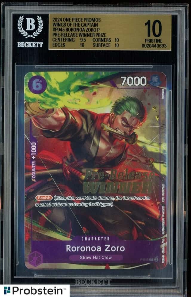 2024 One Piece Promo P-045 Roronoa Zoro Pre-Release Winner Prizm BGS 10 PRISTINE
