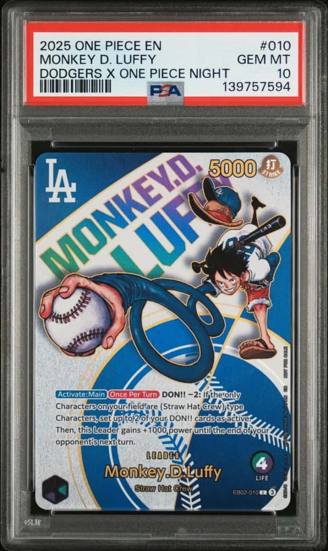 ONE PIECE MONKEY D. LUFFY 2025 PROMOS #010 DODGERS X OP NIGHT PSA 10