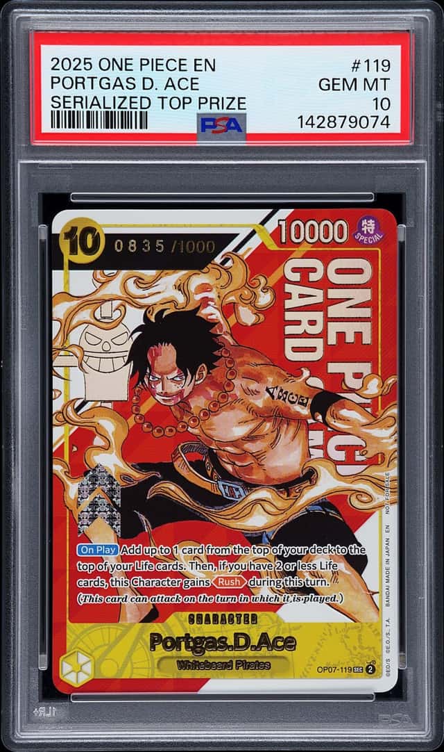 2025 One Piece Promo Serialized Top Prize Portgas D. Ace /1000 #OP07-119 PSA 10 GEM MINT