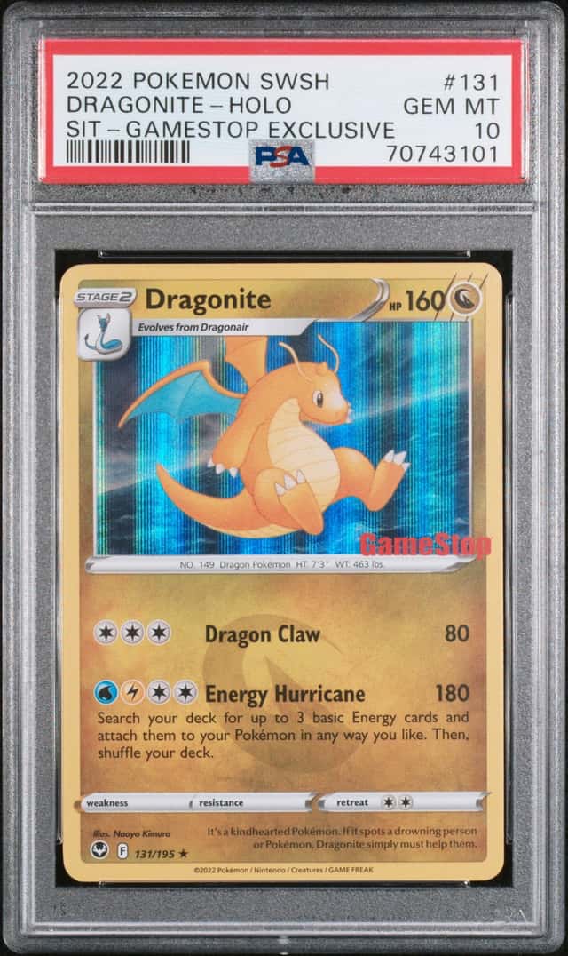 Pokemon Dragonite Holo Silver Tempest 131/195 Gamestop Exclusive PSA 10 Gem Mint