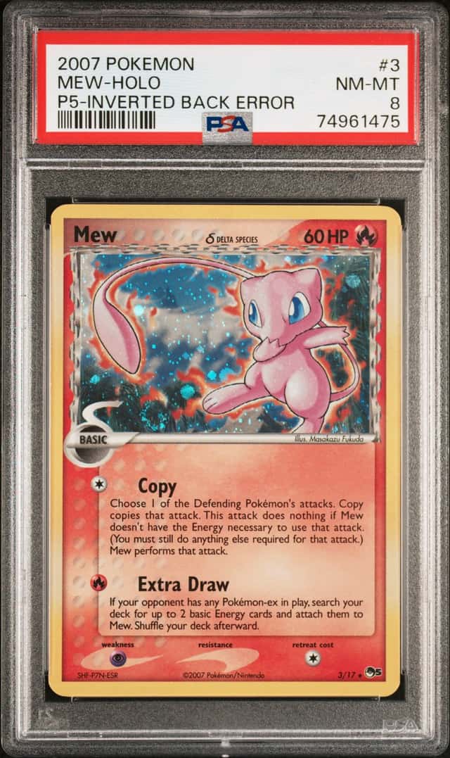 Pokemon Mew Holo Pop Series 5 3/17 Inverted Back Error PSA 8