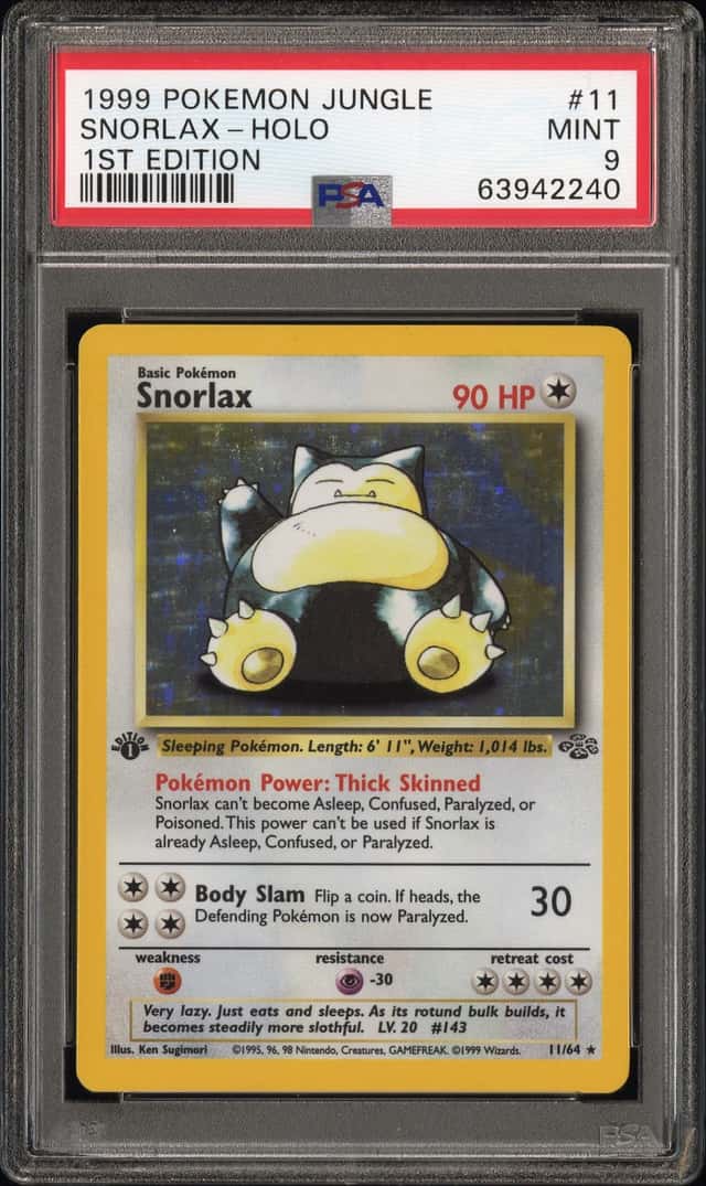 Pokemon Snorlax Holo Jungle 11/64 1st Edition PSA 9 Mint