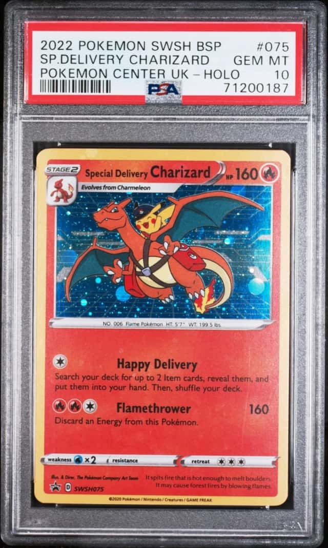 Pokemon Special Delivery Charizard Holo Swsh Promo 075 P.M Center UK PSA 10