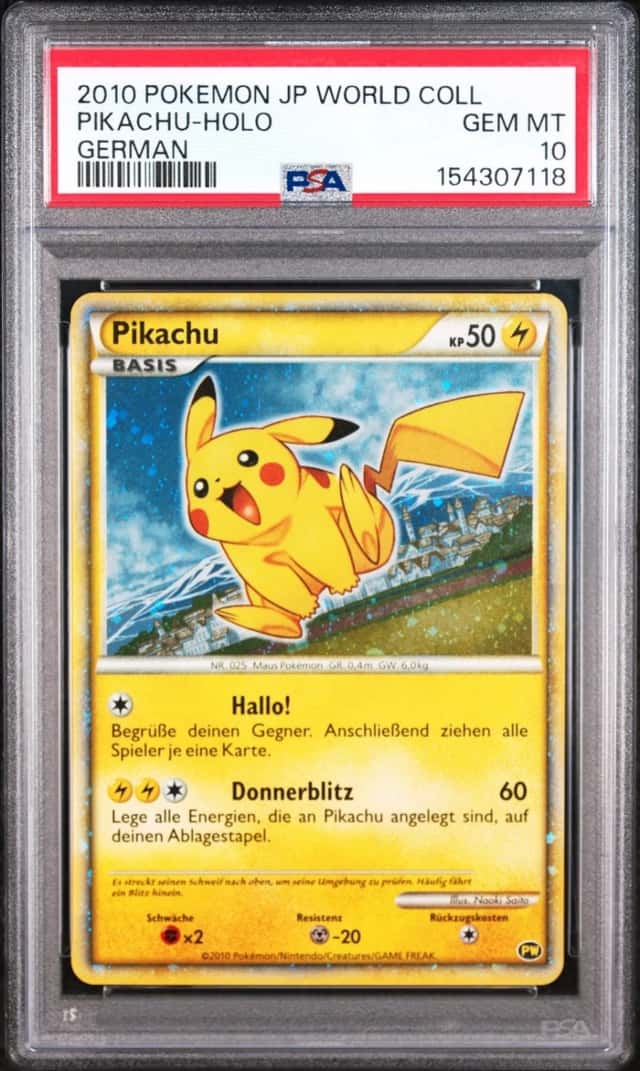 2010 POKEMON JAPANESE WORLD COLLECTION GERMAN PIKACHU-HOLO PSA 10