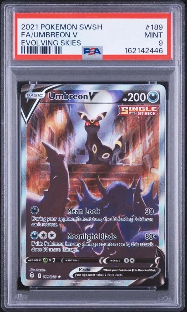 2021 POKEMON SWORD & SHIELD EVOLVING SKIES #189 FULL ART/UMBREON V PSA 9