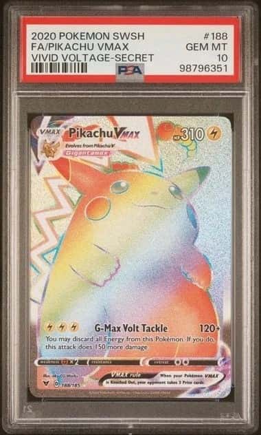 POKEMON pIKACHU VMAX 2020 SWORD & SHIELD VIVID VOLTAGE #188 SECRET FA PSA 10