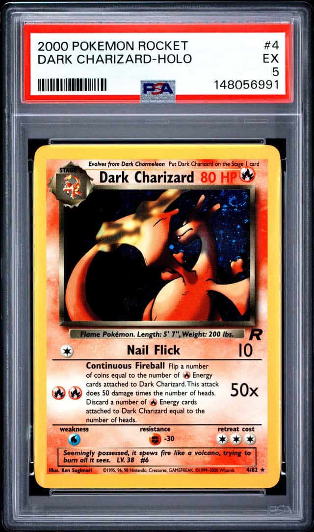 148056991 Dark Charizard 2000 Pokemon Team Rocket #4 SWIRL Holo PSA 5