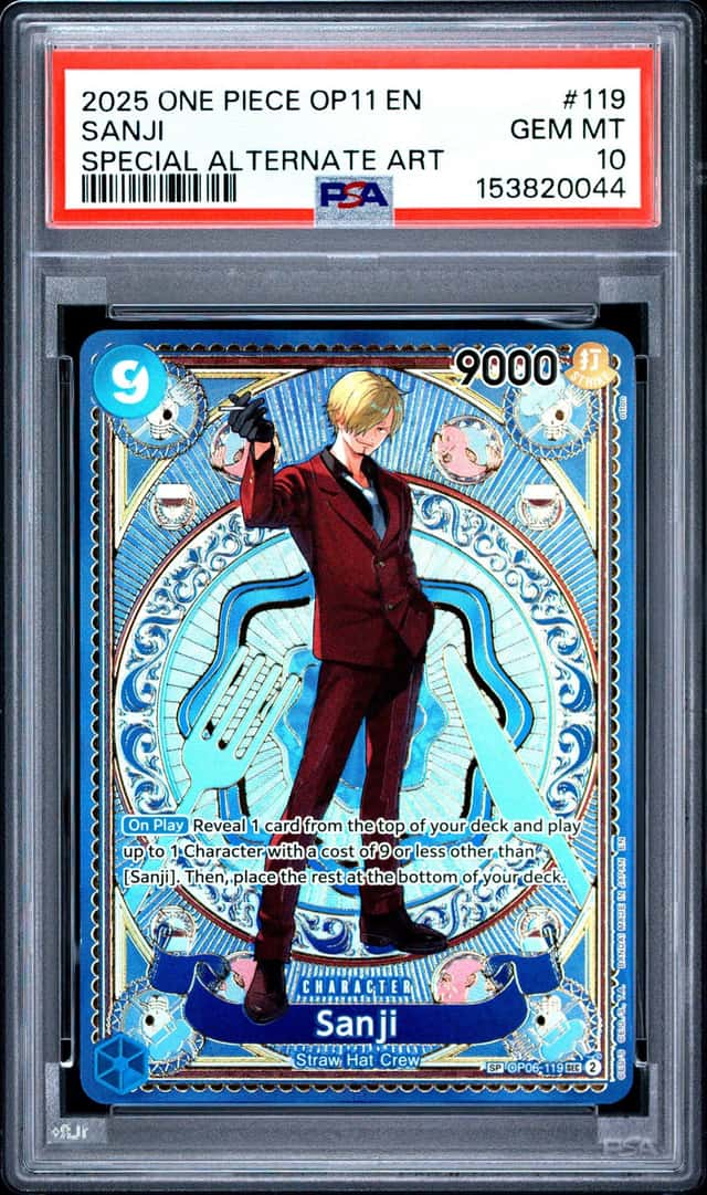 2025 ONE PIECE OP11-A FIST OF DIVINE SPEED SPECIAL ALTERNATE ART SANJI PSA 10