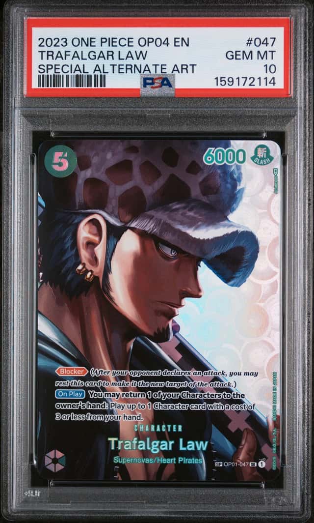 One Piece 2023 Trafalgar Law OP01-047 Special Alt Art SR OP04 GEM MINT PSA 10