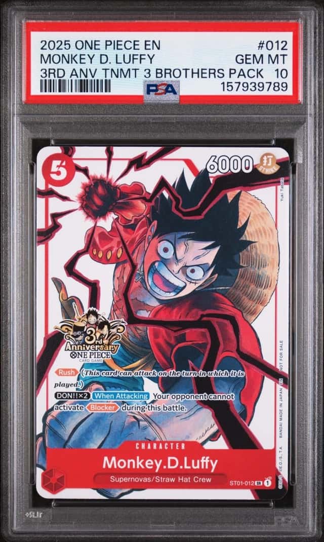 2025 ONE PIECE 3RD ANNIVERSARY TOURNAMENT 3 BROTHERS PACK MONKEY D. LUFFY PSA 10
