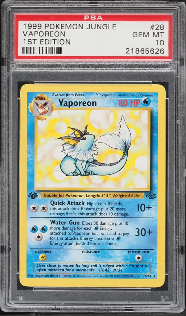 1999 Pokemon Jungle 1st Edition Vaporeon #28 PSA 10 GEM MINT