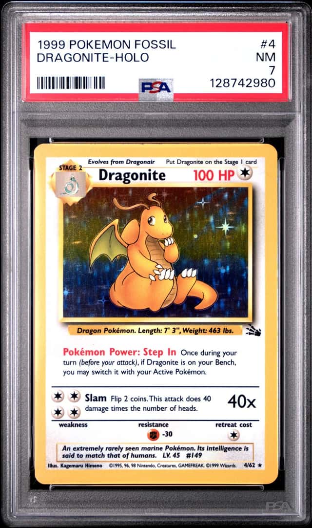 PSA 7 - 1999 Pokemon Fossil Dragonite #7 - Holo