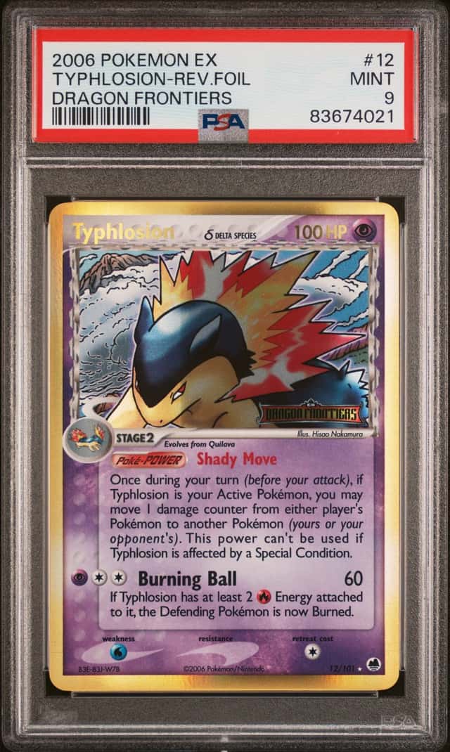 Pokemon Typhlosion 12/101 Reverse Holo Foil EX Dragon Frontiers PSA 9 Mint Stamp
