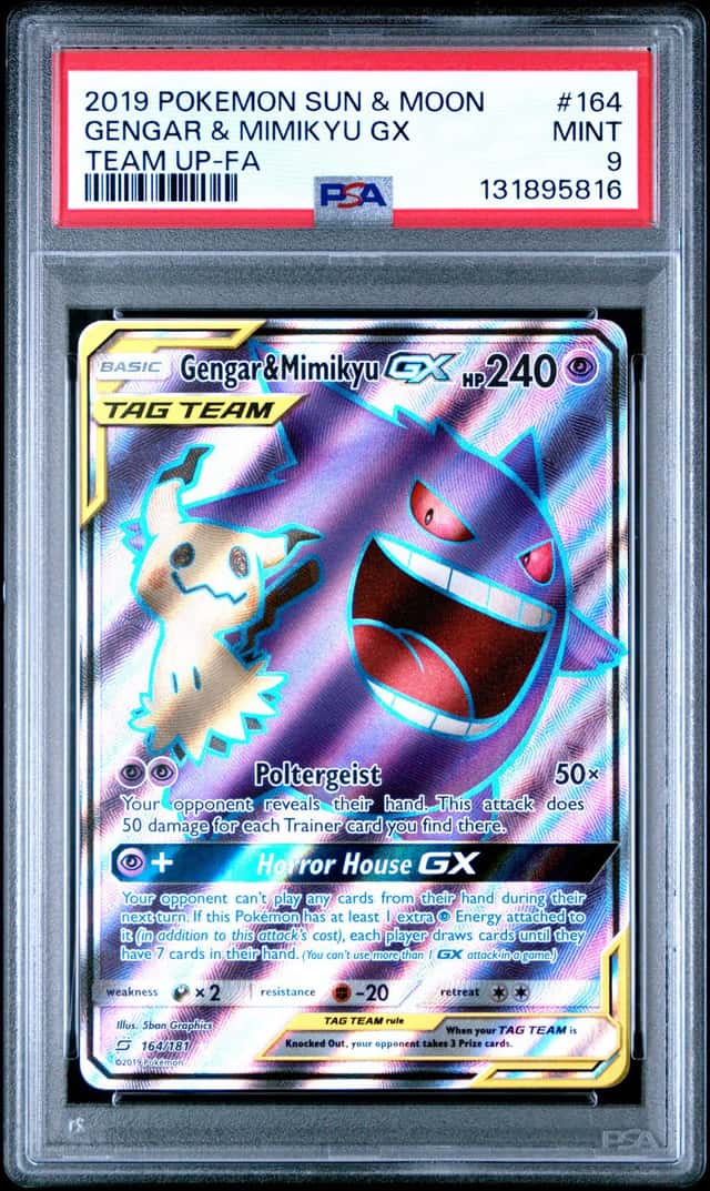 2019 Pokemon Sun & Moon Team Up #164 Gengar & Mimikyu GX PSA 9 MINT