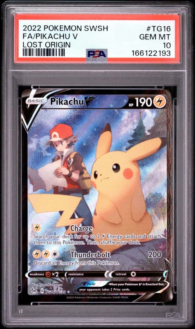 2022 POKEMON SWORD & SHIELD LOST ORIGIN #TG16 FULL ART/PIKACHU V PSA 10