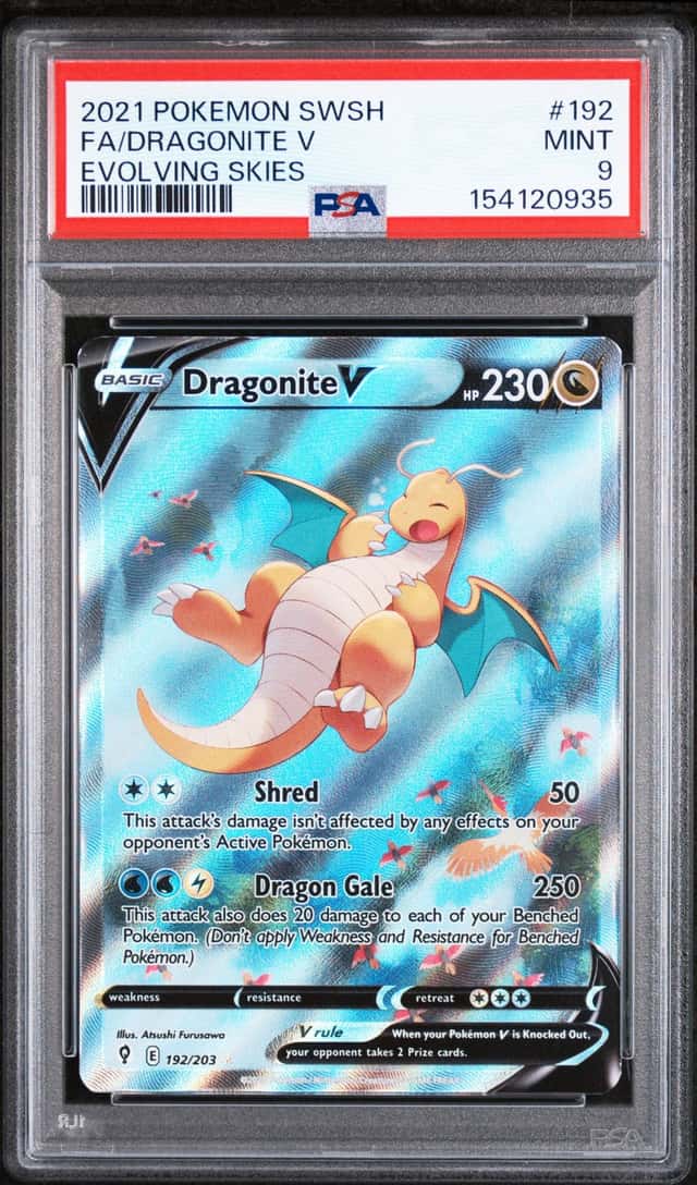 2021 POKEMON SWORD & SHIELD EVOLVING SKIES #192 FULL ART/DRAGONITE V PSA 9