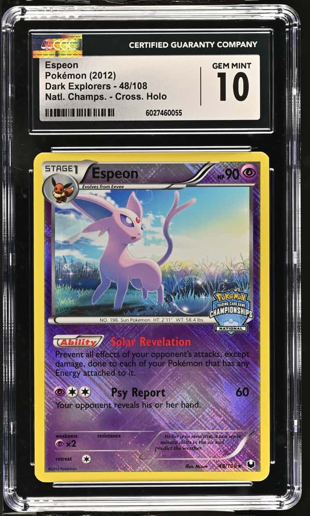 2012 POKEMON DARK EXPLORERS, CROSS. HOLO - NATL. CHAMPS. ESPEON CGC 10 GEM MINT