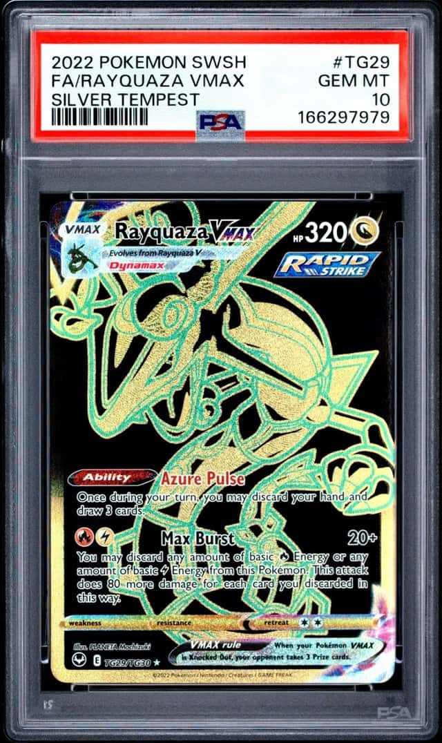 2022 POKEMON SWORD & SHIELD SILVER TEMPEST #TG29 FULL ART/RAYQUAZA VMAX PSA 10