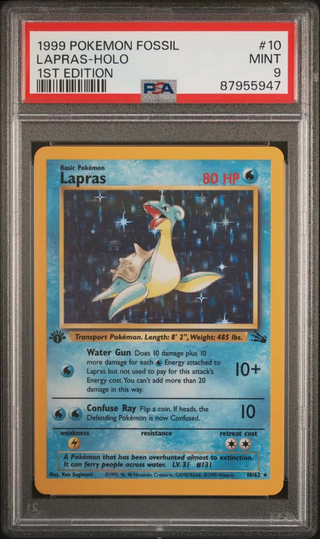Pokemon Lapras Holo Fossil 10/62 1st Edition PSA 9 Mint