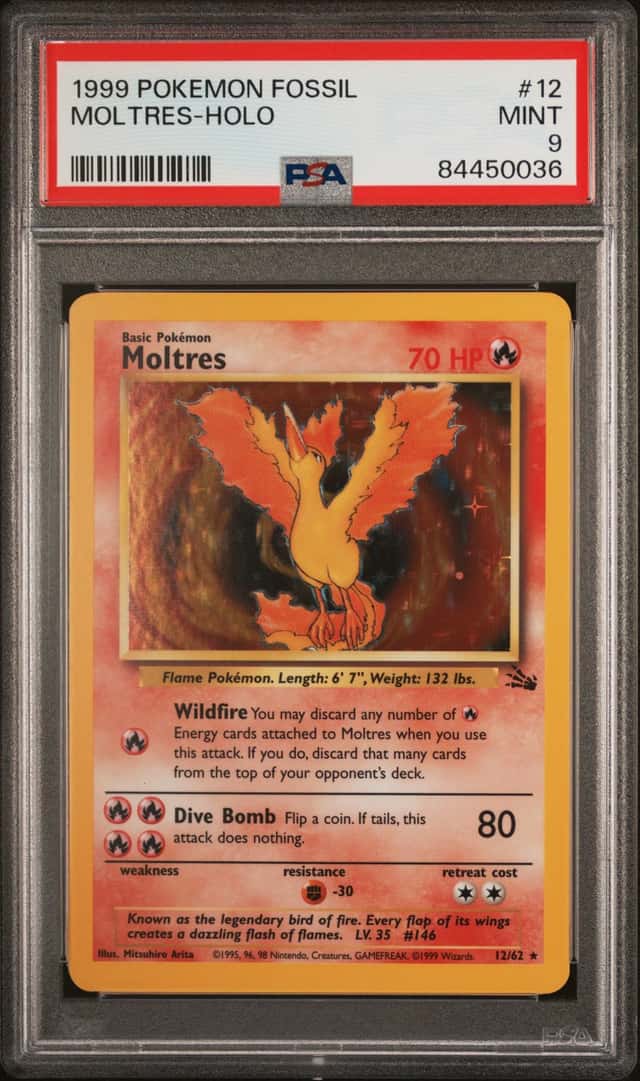 Pokemon Moltres Holo Fossil Unlimited 12/62 PSA 9 Mint