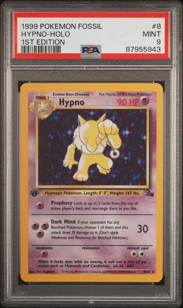 Pokemon Hypno Holo Fossil 8/62 1st Edition PSA 9 Mint