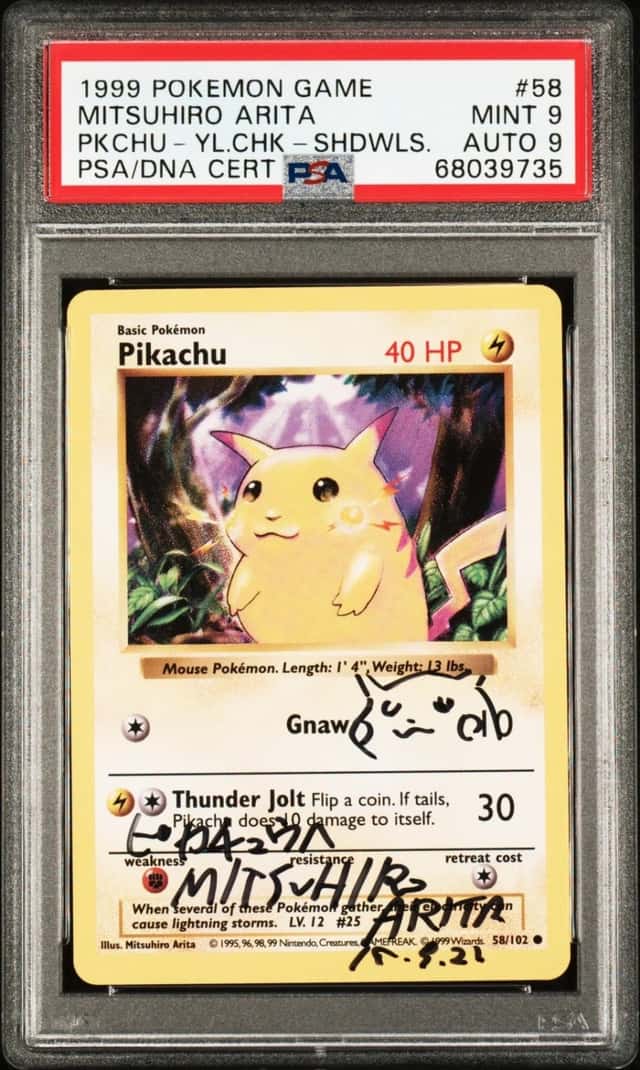 Pokemon Pikachu Mitsuhiro Arita Sketch Auto 9 58/102 Base Set Shadowless PSA 9