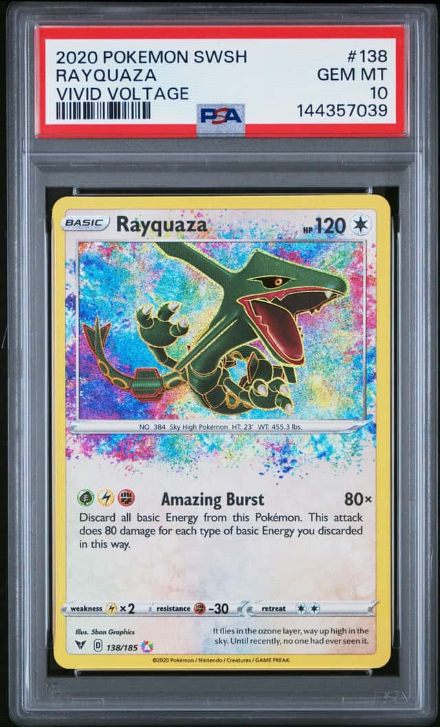 2020 Pokémon TCG SWSH Rayquaza Holo Vivid Voltage Rare 138/185 PSA 10